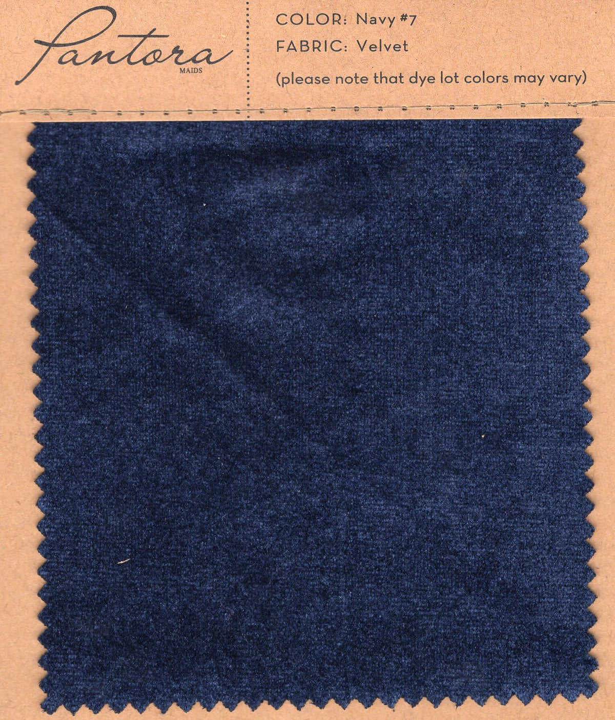 Navy velvet fabric swatch for Pantora Maids bridesmaid dresses