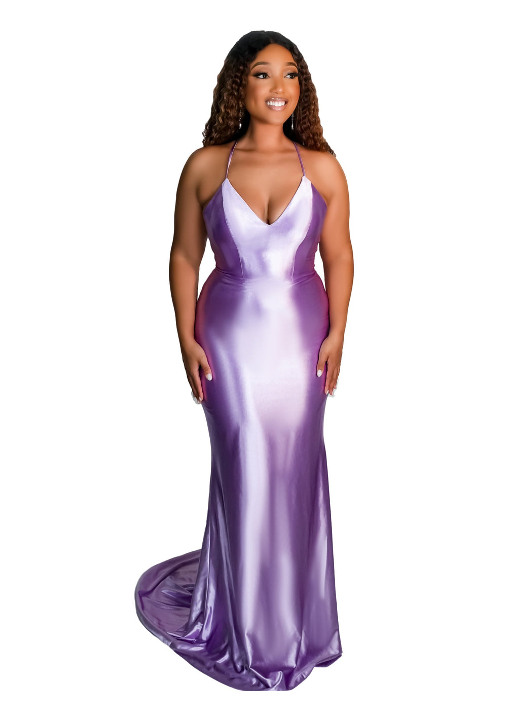Tasha Fitted V-Neck Stretch Satin Bridesmaid Dress