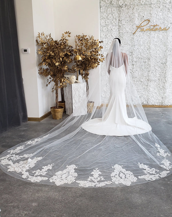 Adora by Simona Wedding Veils - Lace Edge Cathedral Bridal Veil - Available in Champagne, White and Ivory White