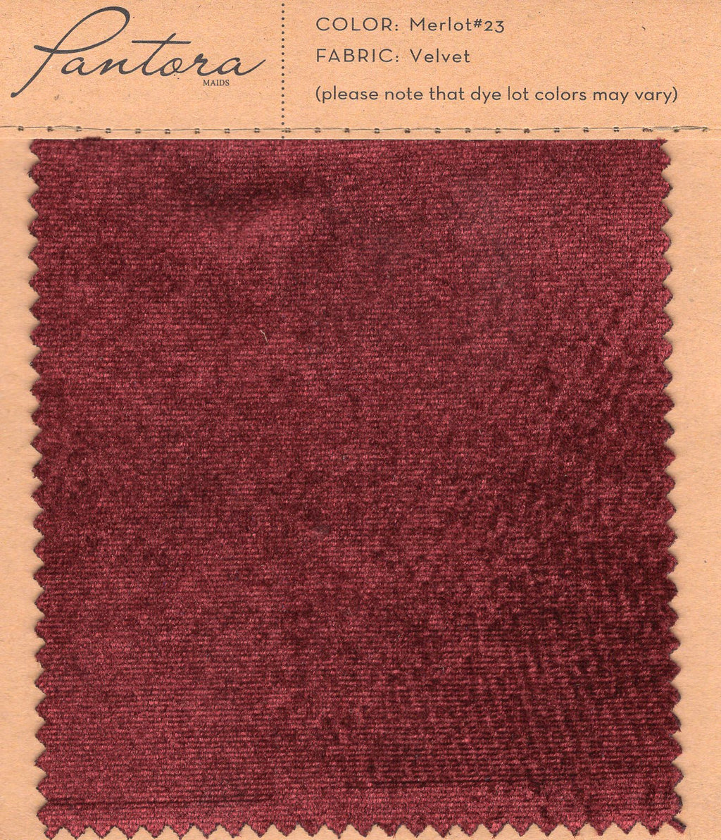 Deep burgundy velvet fabric swatch card