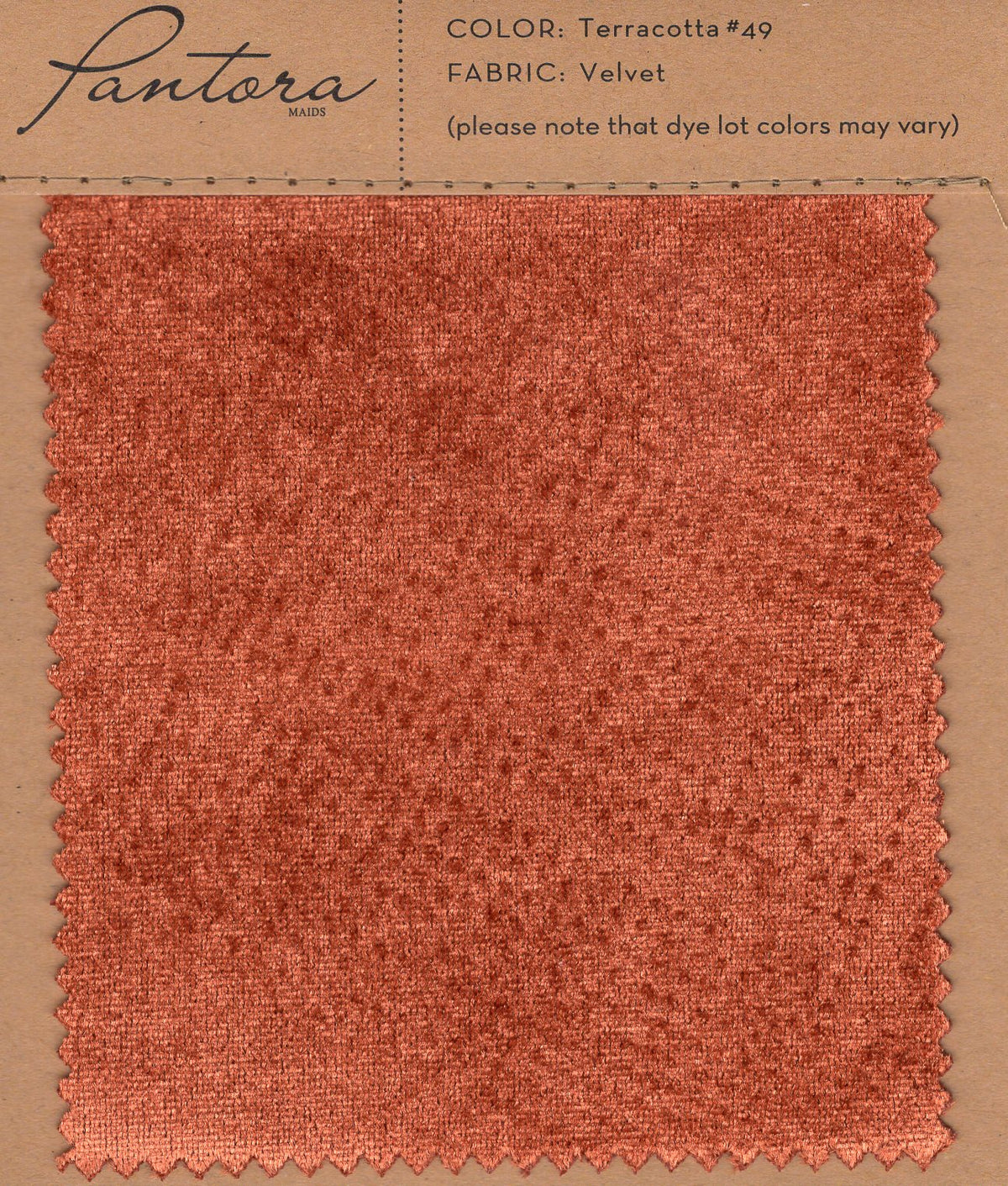 Terracotta velvet fabric swatch card